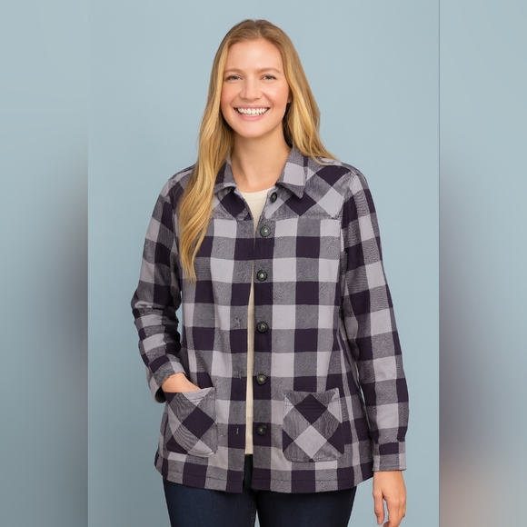 CABELAS Purple Fall Winter Casual Cozy Plaid Relaxed Utility Jacket - (#158) - Picture 1 of 4